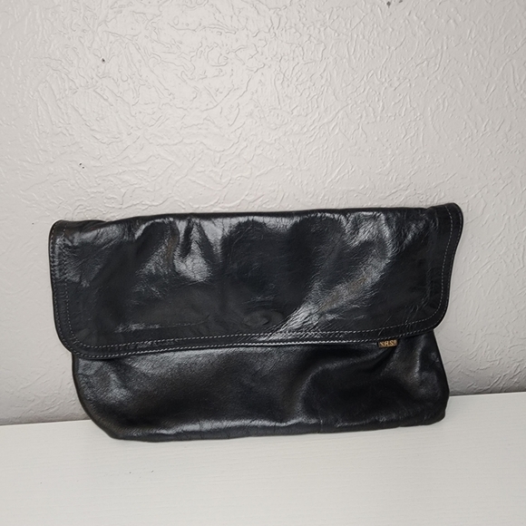 SAS Black Leather Clutch Zipper Pocket‎ Magnetic Closure Rectangle - Picture 2 of 16